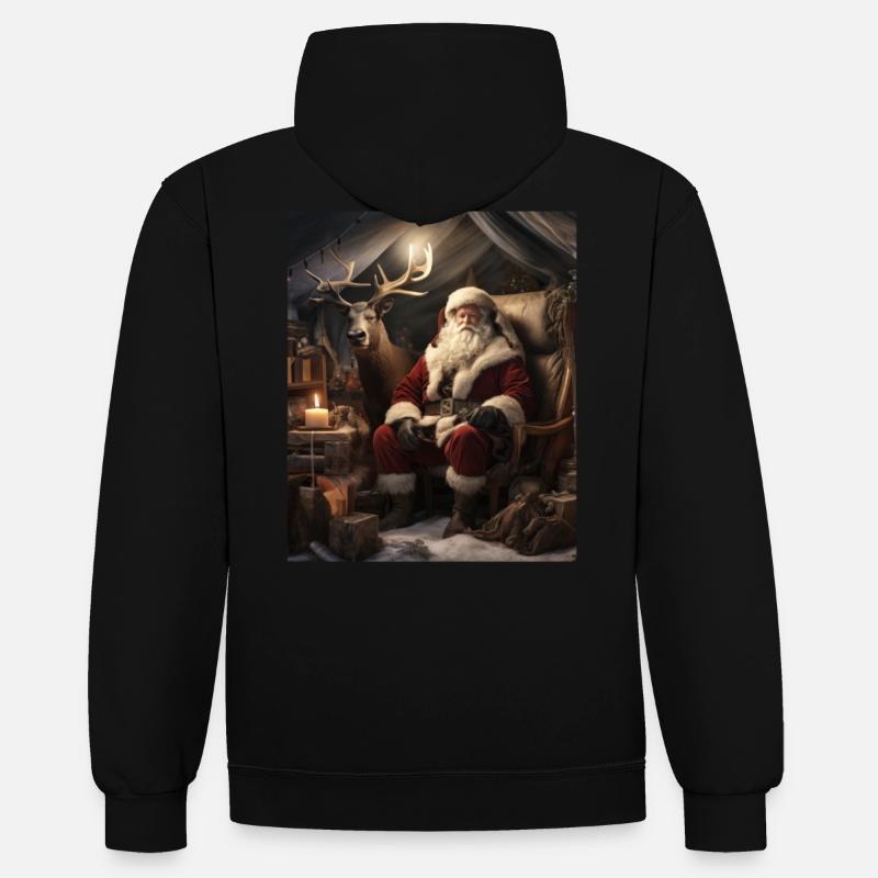 Noël laid,Noël beaux cadeaux,tente - Sweat à capuche contrasté - noir/rouge
