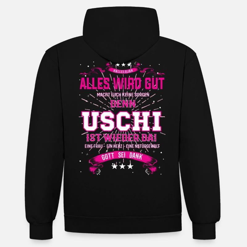Uschi Design, alles wird gut - Kontrast-Hoodie - Schwarz/Rot