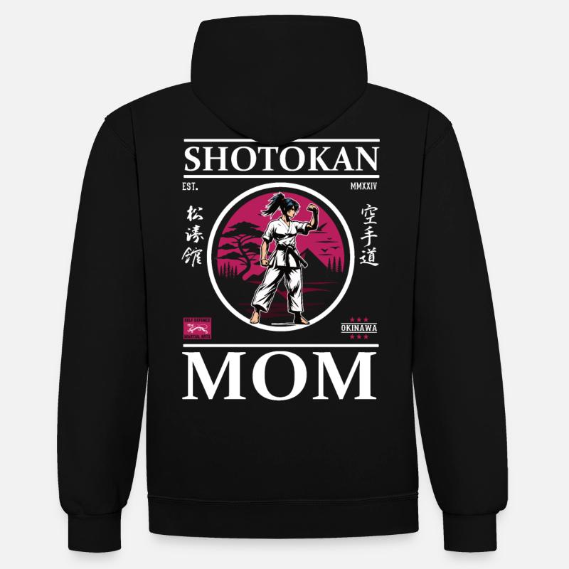Maman de karaté Shotokan - Sweat à capuche contrasté - noir/rouge