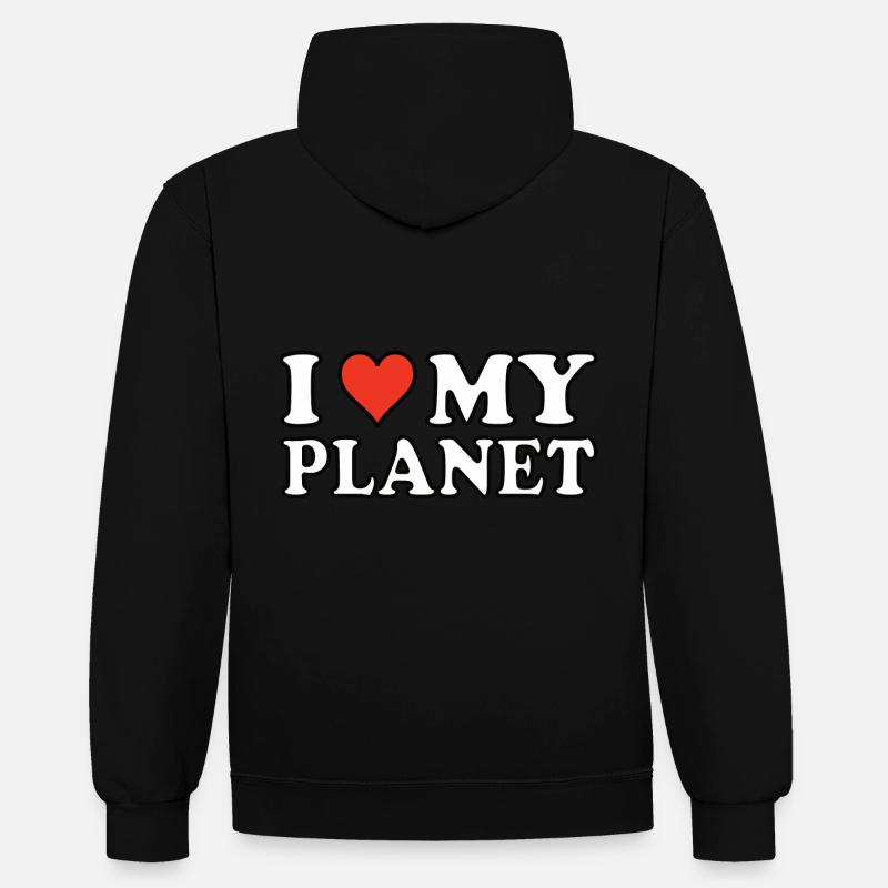 J’aime ma planète - Design - Sweat à capuche contrasté - noir/rouge