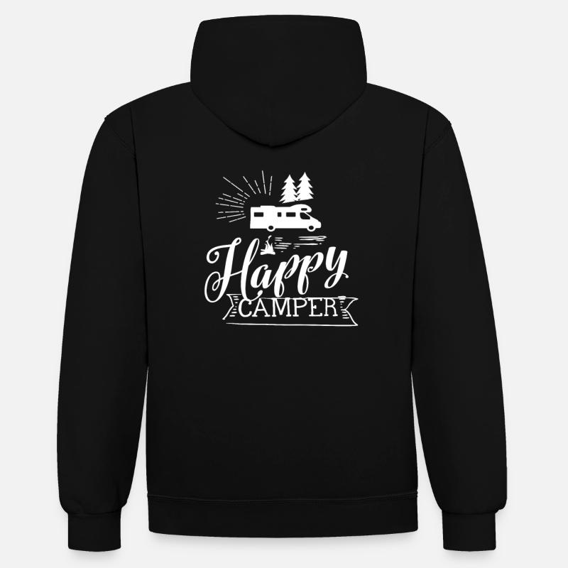 Camping-car - Happy Camper - Sweat à capuche contrasté - noir/rouge
