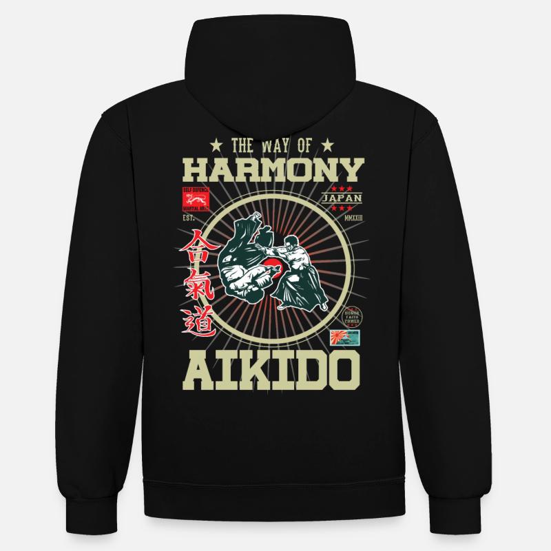 Aikido Harmony Japan Design - Sweat à capuche contrasté - noir/rouge