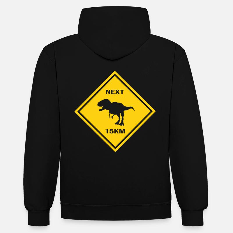 Attention : Carcharodontosaurus traverse la route - Sweat à capuche contrasté - noir/rouge