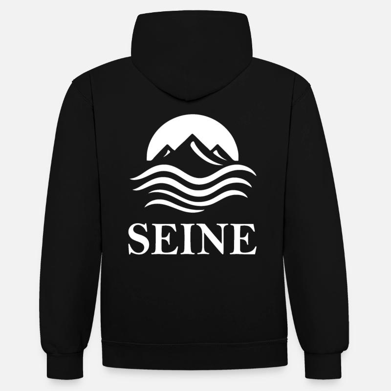 Seine – Design fluvial élégant - Sweat à capuche contrasté - noir/rouge