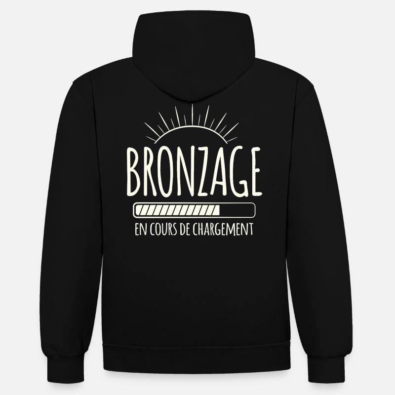 Tan Loading, Été, Vacances, Français - Sweat à capuche contrasté - noir/rouge