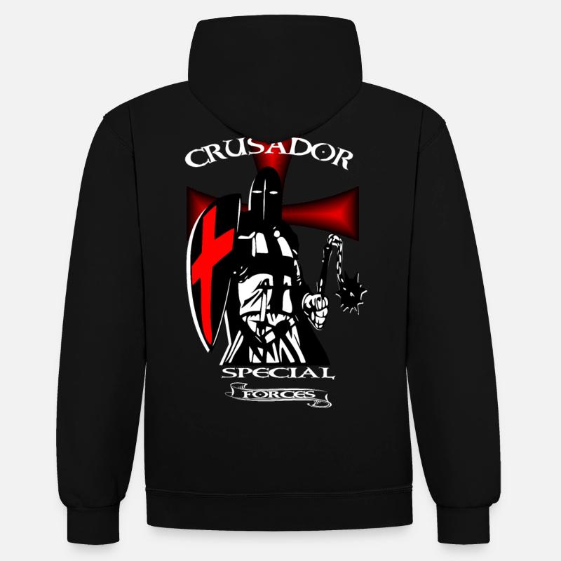 Chevalier Croisé Guerrier médiéval - Sweat à capuche contrasté - noir/rouge