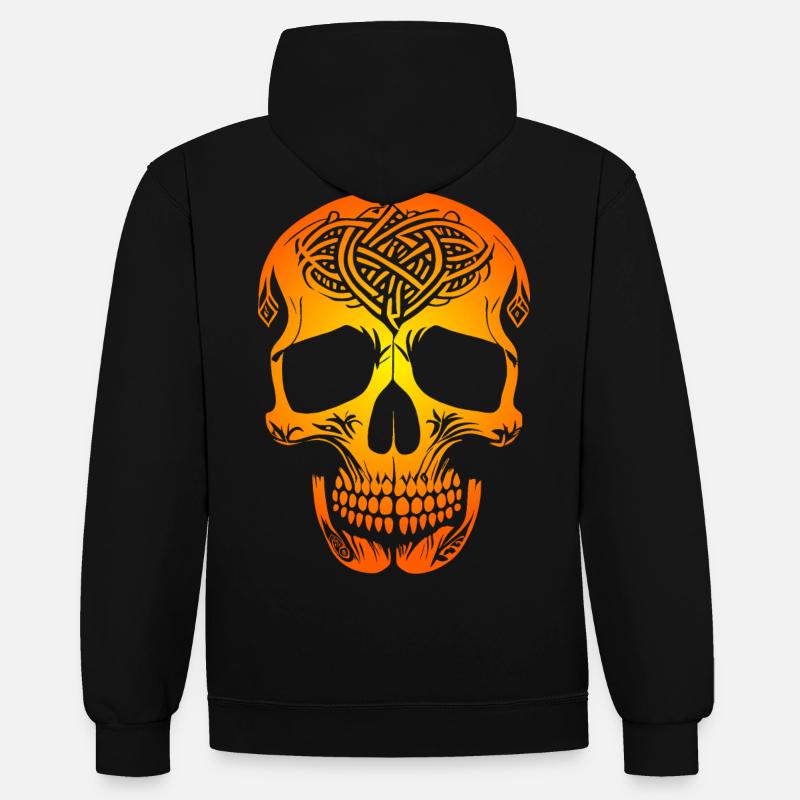 Crâne celtique doré - Sweat à capuche contrasté - noir/rouge