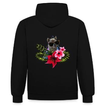 Hawaii Aloha Lama Motif - Alpaga en fleurs d'hibiscus - Sweat à capuche contrasté - noir/rouge - Dos - Nico (186cm)