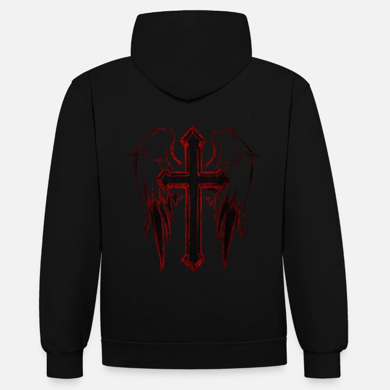ANGEL WING ANGEL WING - Sweat à capuche contrasté - noir/rouge