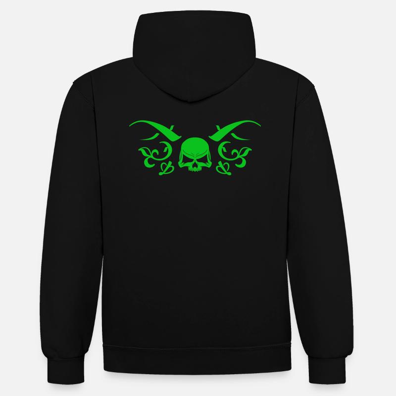 Crâne Tribal Vert - Sweat à capuche contrasté - noir/rouge