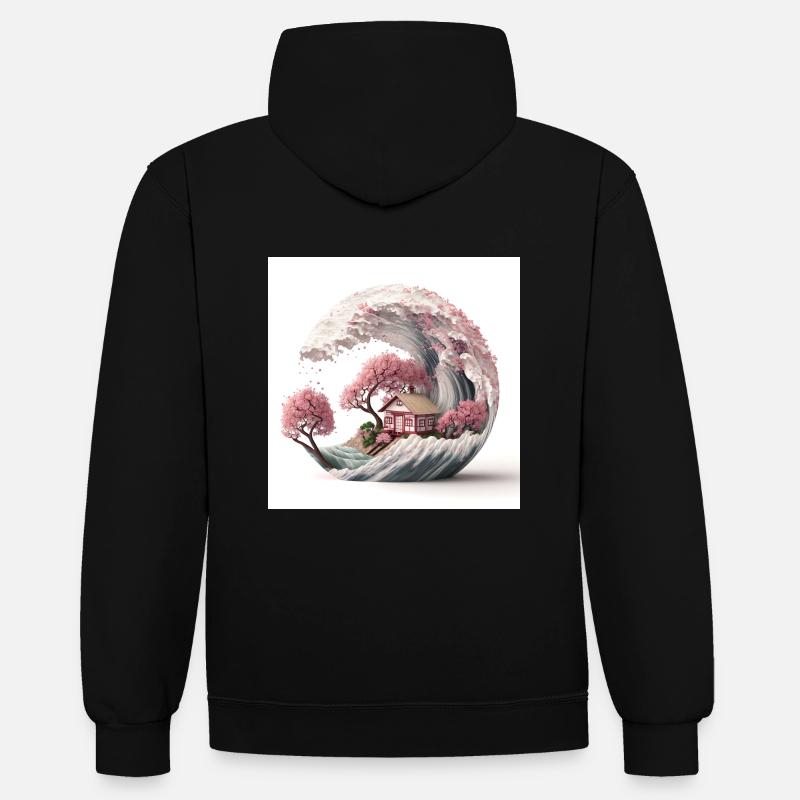 Vague de Sakura V3 - Sweat à capuche contrasté - noir/rouge