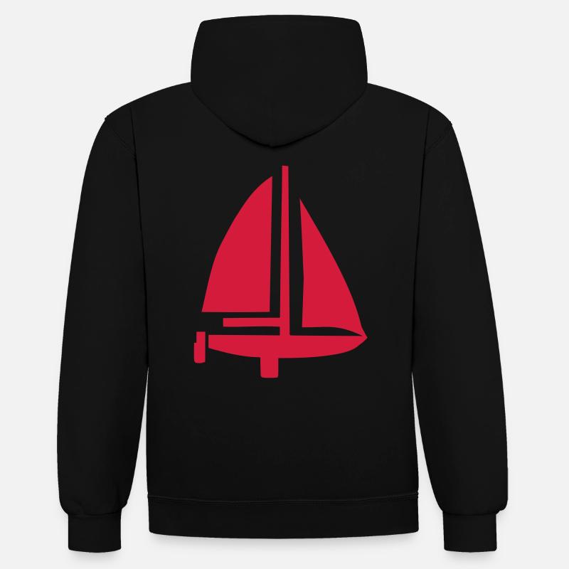 Bateau - Voilier - Sweat à capuche contrasté - noir/rouge