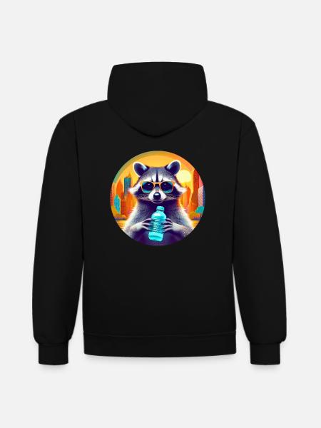 Waschbär mit Sonnenbrille - Hipster Tierdesign - Kontrast-Hoodie - Schwarz/Rot
