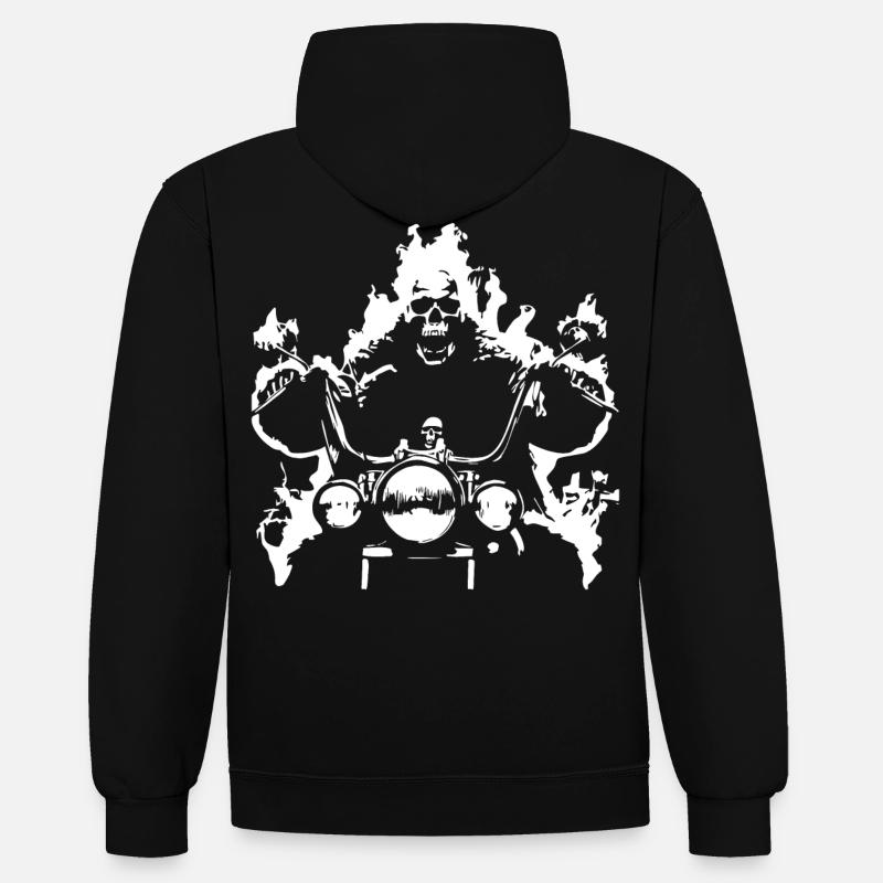 Skull Biker Flame Moto - Sweat à capuche contrasté - noir/rouge