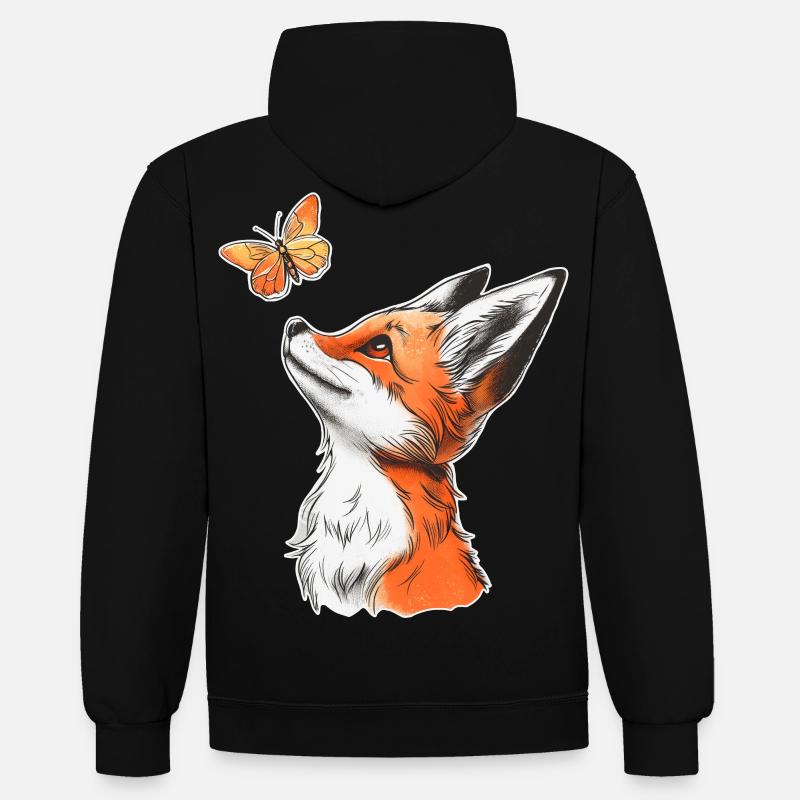 Renard avec papillon - Sweat à capuche contrasté - noir/rouge