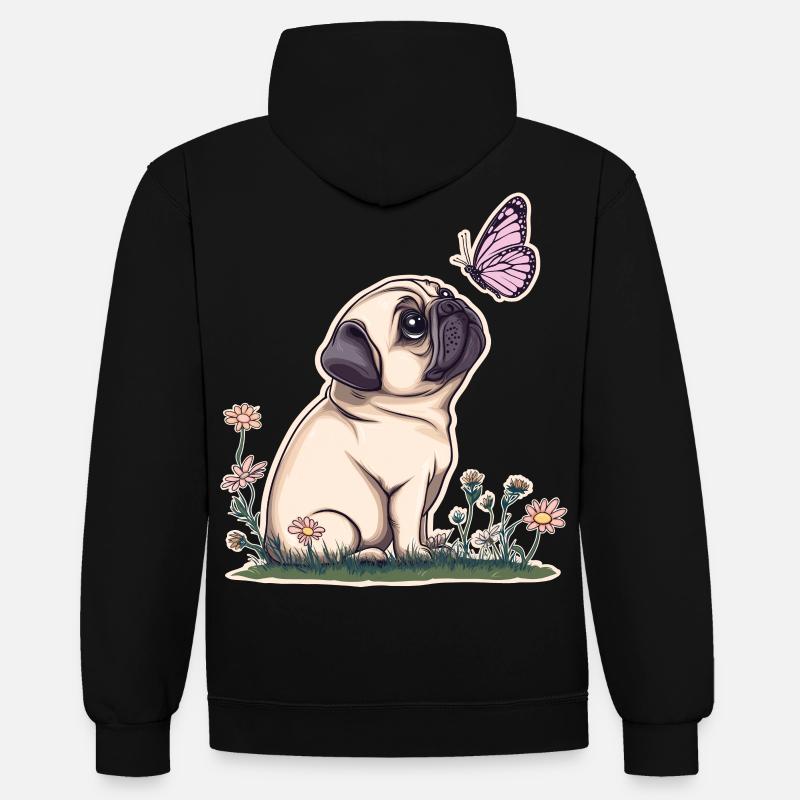 Carlin avec papillon - Sweat à capuche contrasté - noir/rouge