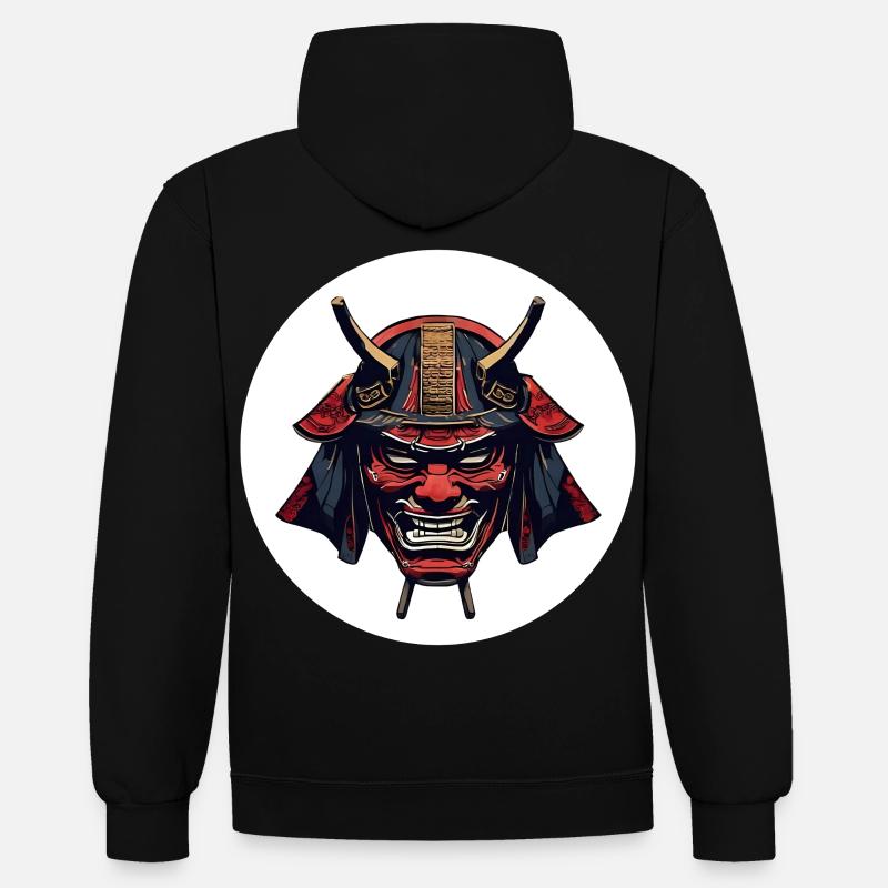 Casque de démon Oni rouge - Sweat à capuche contrasté - noir/rouge