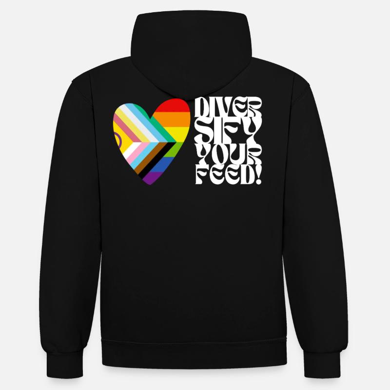 🌈♿ Diversifiez votre alimentation – Progress, Pride&Disability - Sweat à capuche contrasté - noir/rouge