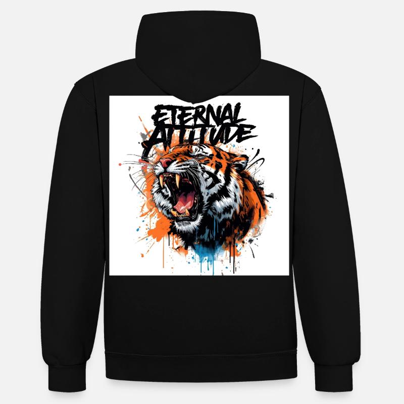 Pose du tigre éternel - Sweat à capuche contrasté - noir/rouge
