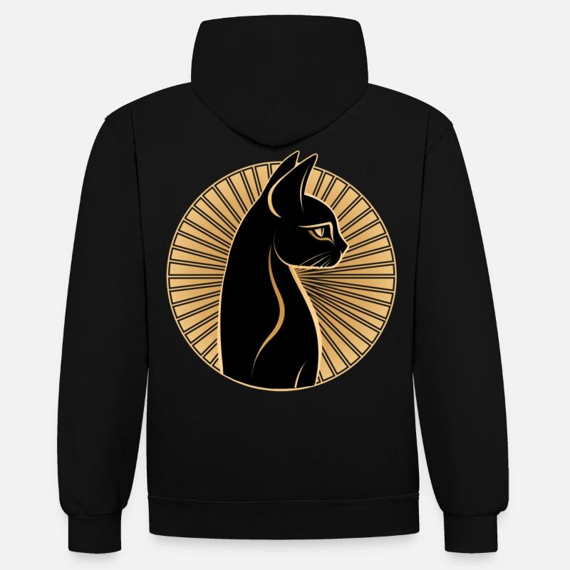 Chat égyptien - Sweat à capuche contrasté - noir/rouge