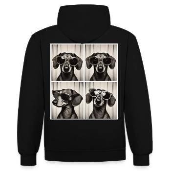 Fotobox Dackel mit Sonnenbrille - Kontrast-Hoodie - Schwarz/Rot - Hinten - Nico (186cm)