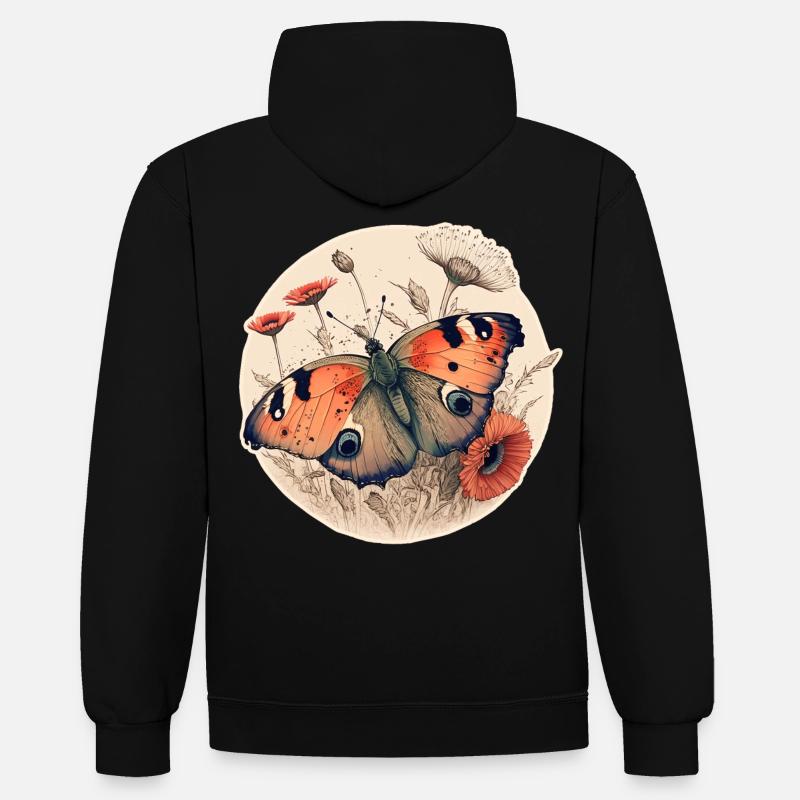 Papillon paon - Sweat à capuche contrasté - noir/rouge