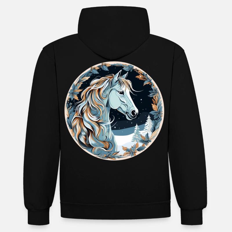 Cheval Boho d’hiver - Sweat à capuche contrasté - noir/rouge