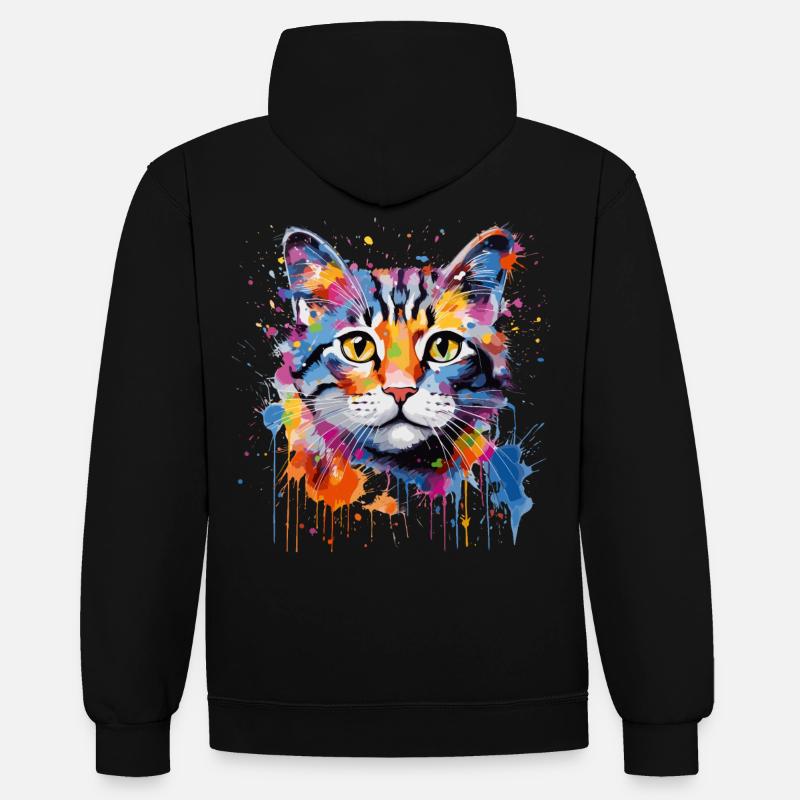 Chat mignon - Sweat à capuche contrasté - noir/rouge