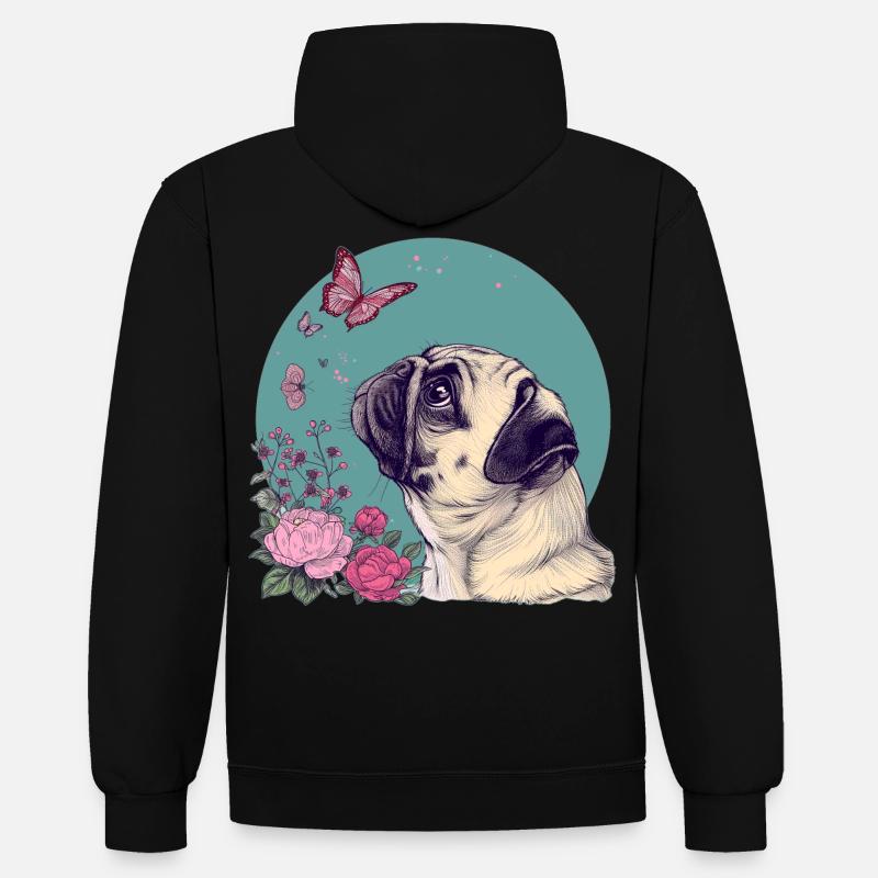 Carlin et papillon - Sweat à capuche contrasté - noir/rouge