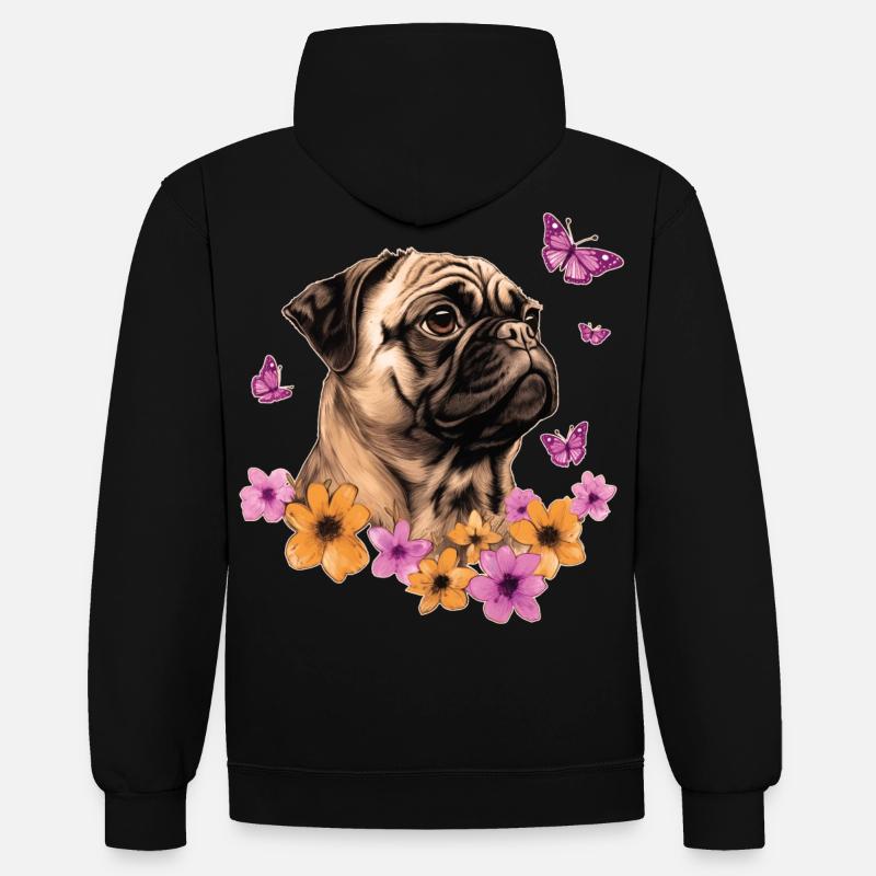 Carlin avec papillons - Sweat à capuche contrasté - noir/rouge