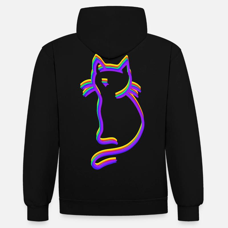 Chat arc-en-ciel LGBT - Sweat à capuche contrasté - noir/rouge