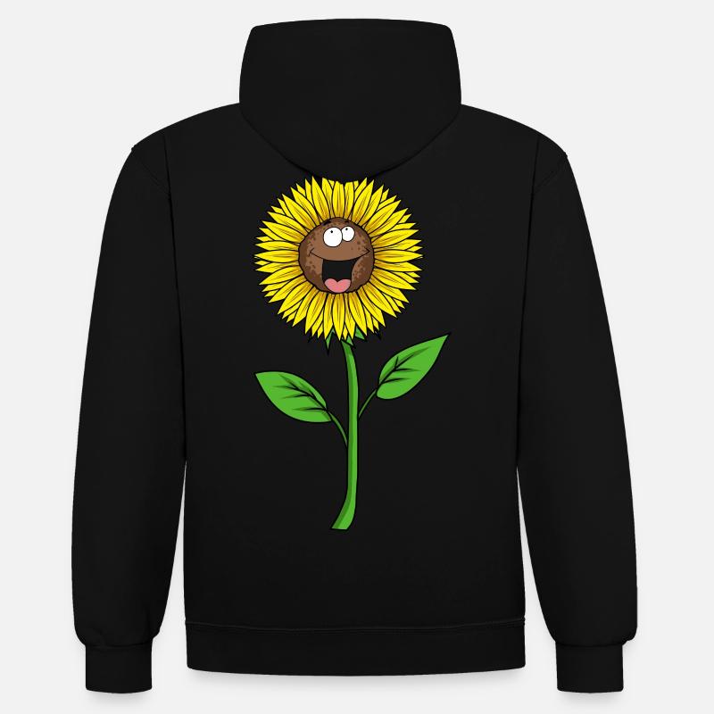 Tournesol visage amical mignon - Sweat à capuche contrasté - noir/rouge