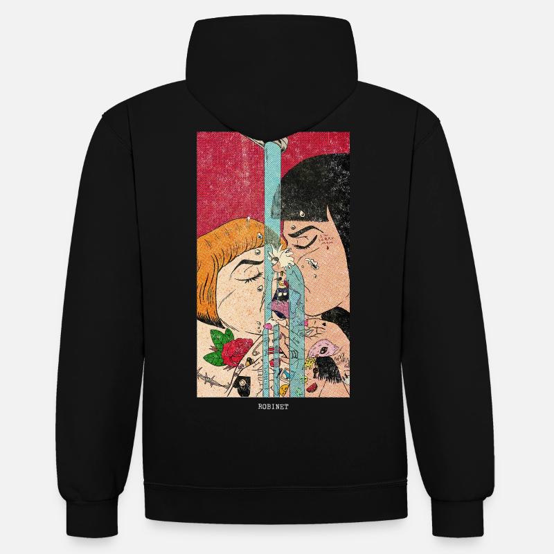 Robinet - Sweat à capuche contrasté - noir/rouge