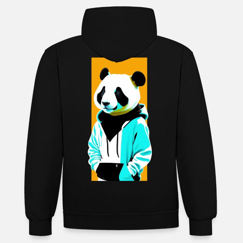 Panda en sweat à capuche - Sweat à capuche contrasté - noir/rouge