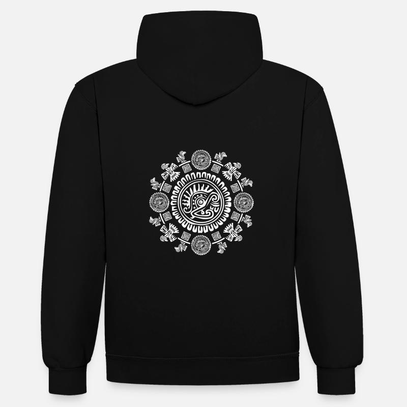 Aztèques, Mayas, Incas | Symboles - Sweat à capuche contrasté - noir/rouge
