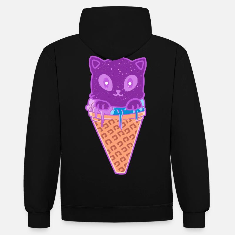 Katze Eiskreme Eiscrem - Kontrast-Hoodie - Schwarz/Rot