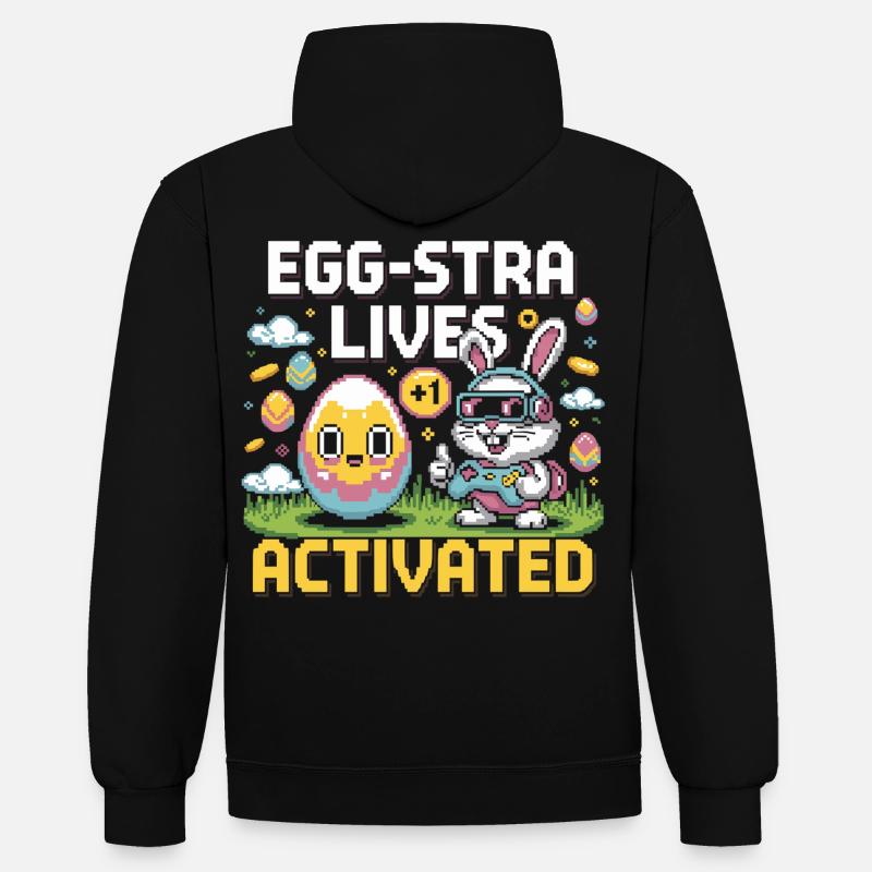 Egg-stra Lives – Retro Easter Bunny - Contrast hoodie - black/red