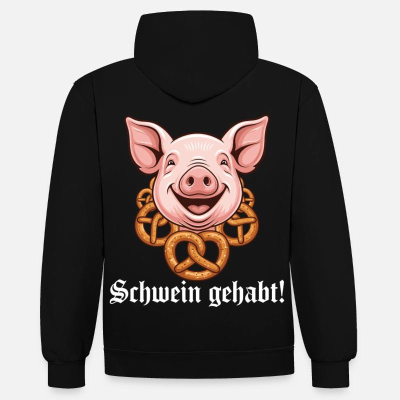 Cochon avait ! - Sweat à capuche contrasté - noir/rouge