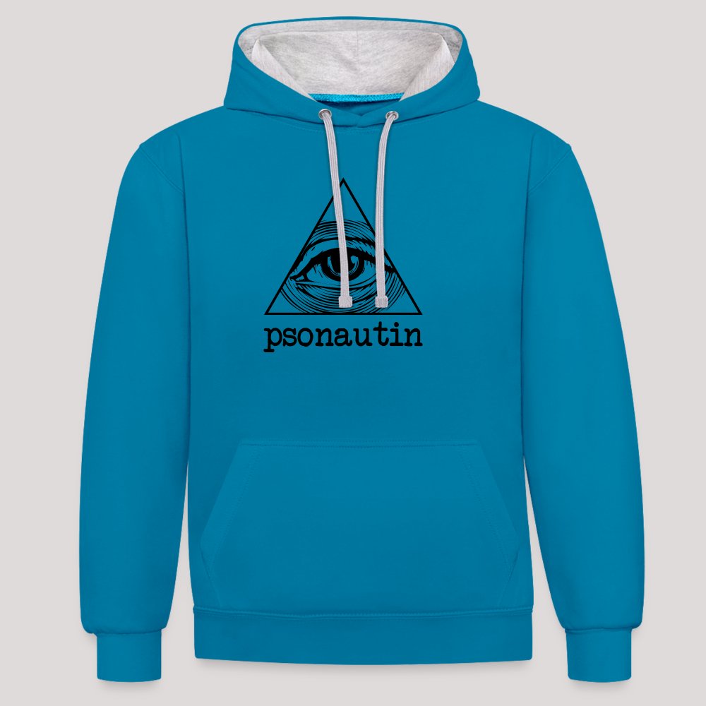 psonautin - Kontrast-Hoodie Pfauenblau/Grau meliert