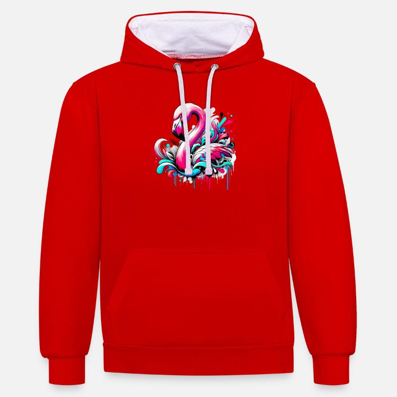 Flamant - Sweat à capuche contrasté - rouge/blanc