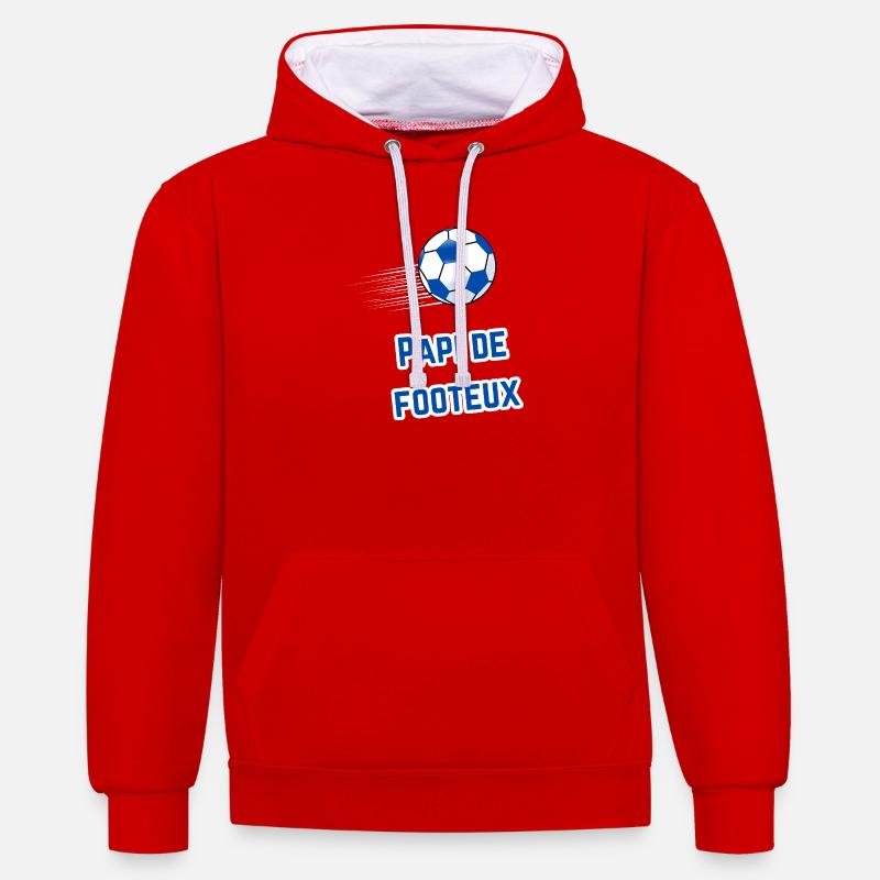 Tee-Shirt Papi Supporter Footeux - Sweat à capuche contrasté - rouge/blanc