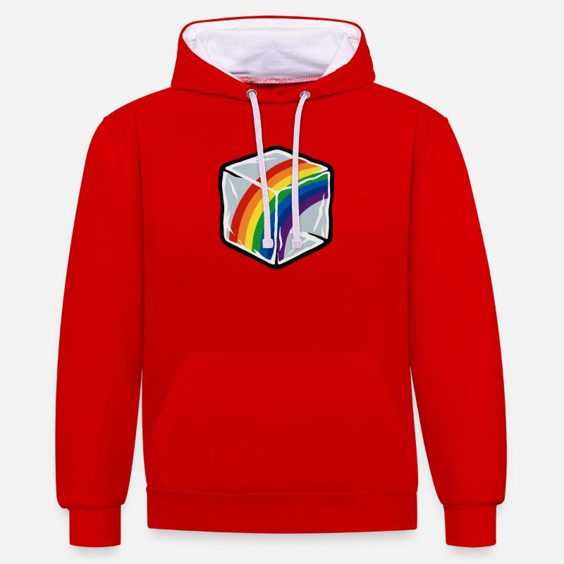 Arc-en-ciel en cube - Sweat à capuche contrasté - rouge/blanc