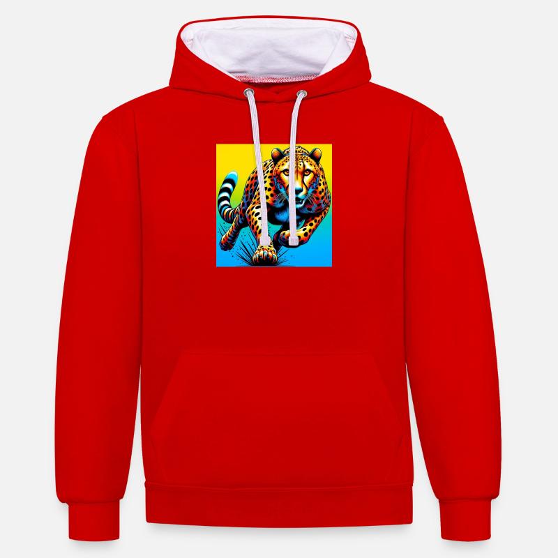 guépard - Sweat à capuche contrasté - rouge/blanc