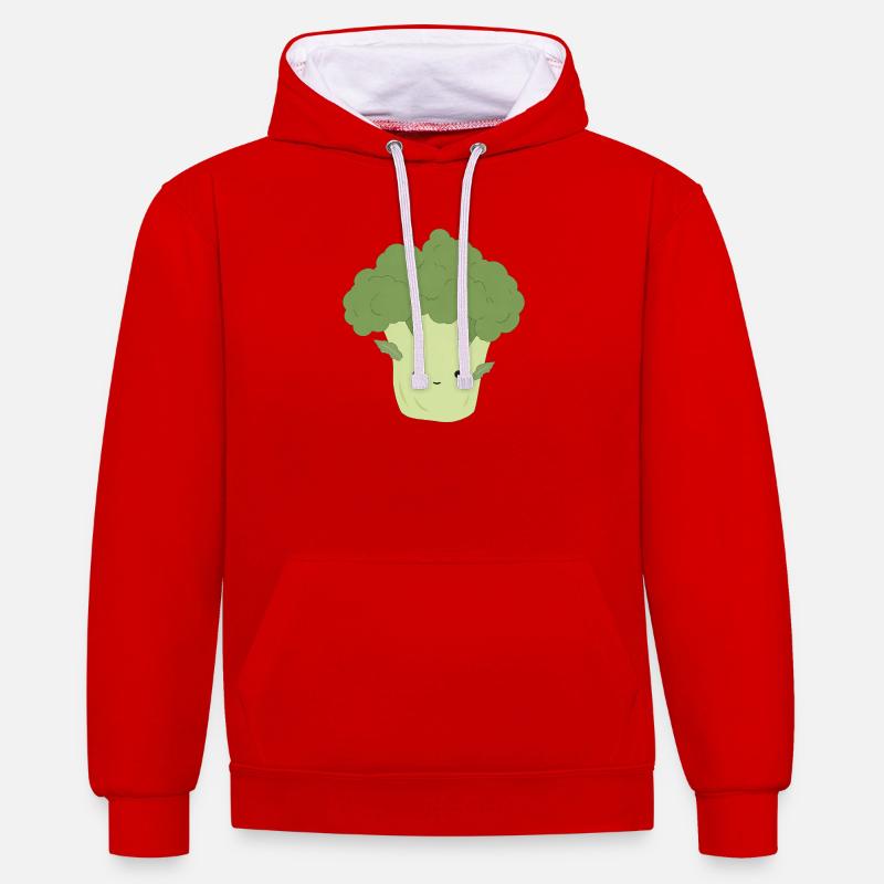 Ben Broccoli – Sweet Kawaii Vegetable Design - Sweat à capuche contrasté - rouge/blanc