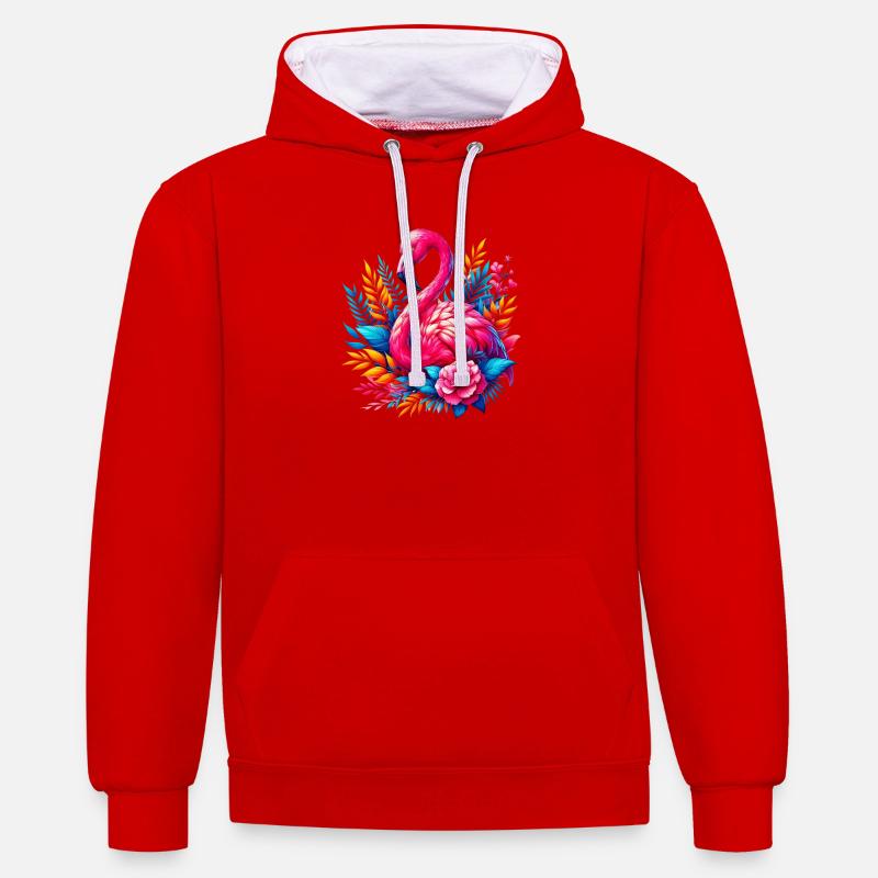 Flamant - Sweat à capuche contrasté - rouge/blanc