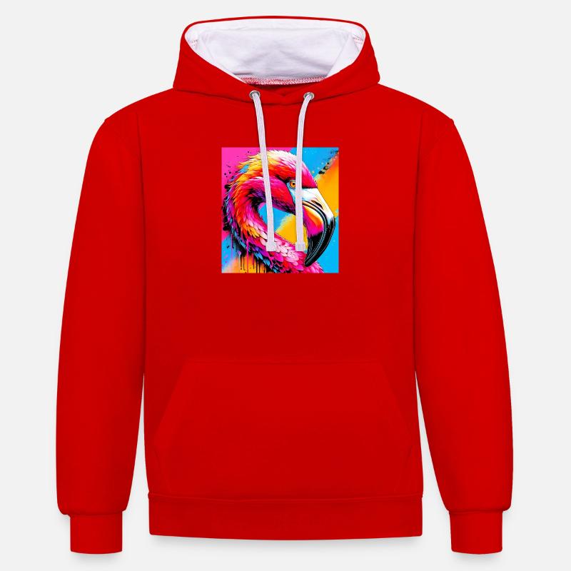 Flamant - Sweat à capuche contrasté - rouge/blanc