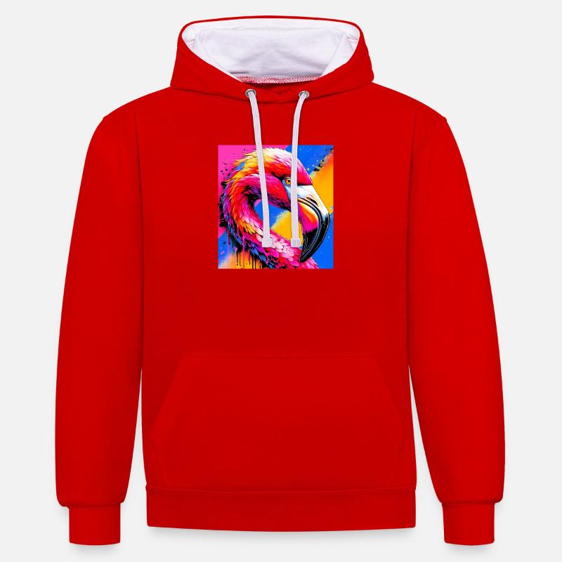 Flamant - Sweat à capuche contrasté - rouge/blanc