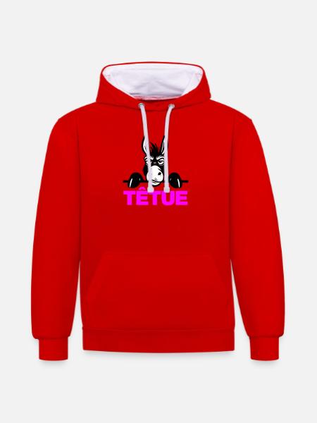 Hartnäckig - Kontrast-Hoodie - Rot/Weiß