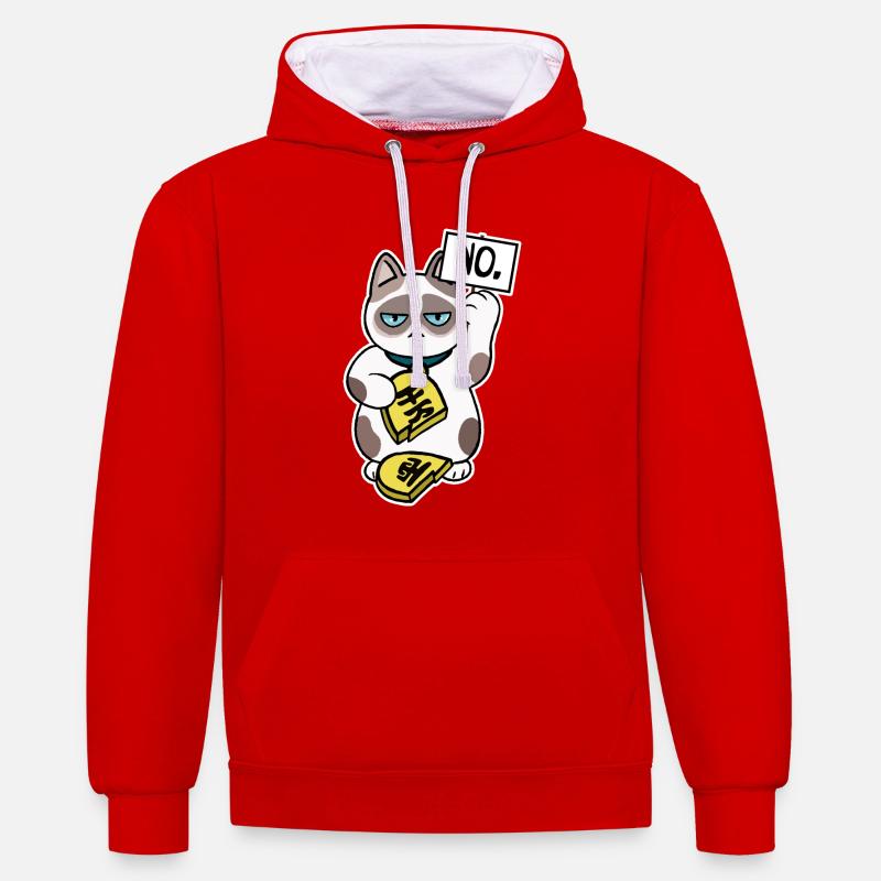 Conception de chat malchanceux - Sweat à capuche contrasté - rouge/blanc