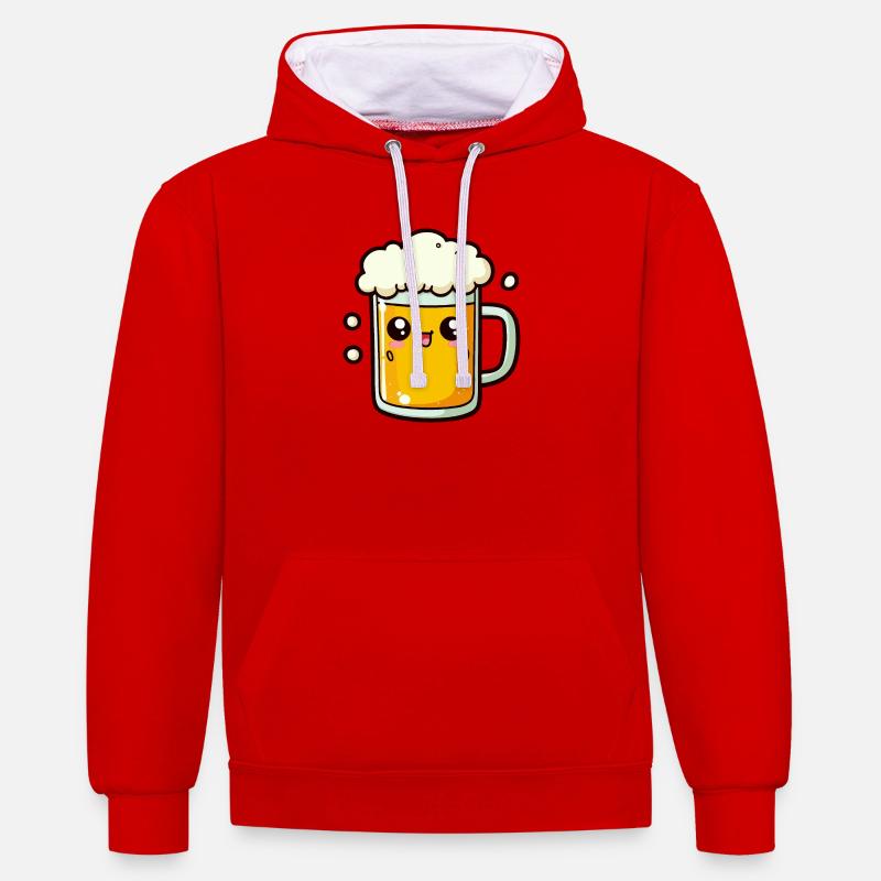 Comic Bier - Kontrast-Hoodie - Rot/Weiß